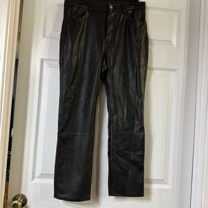 H&M Black Faux Leather Pants Straight Leg | Size 10 | 27” Inseam